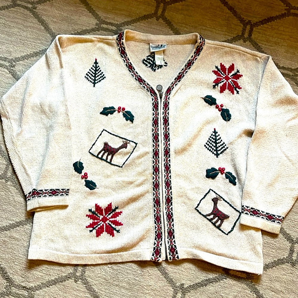 Vintage‎ 70’s Raime/Cotton Zip Up Winter Scenery Northern Reflections Sweater
